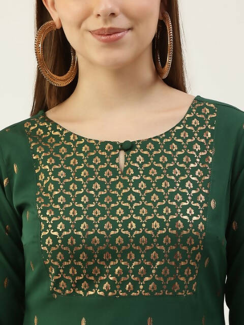 FIORRA Women's Green Poly Crepe Straight Kurta Pant With Dupatta