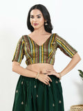 Joban Fashion Green Multi Brocade Padded Blouse With V Neck Elbow Sleeves
