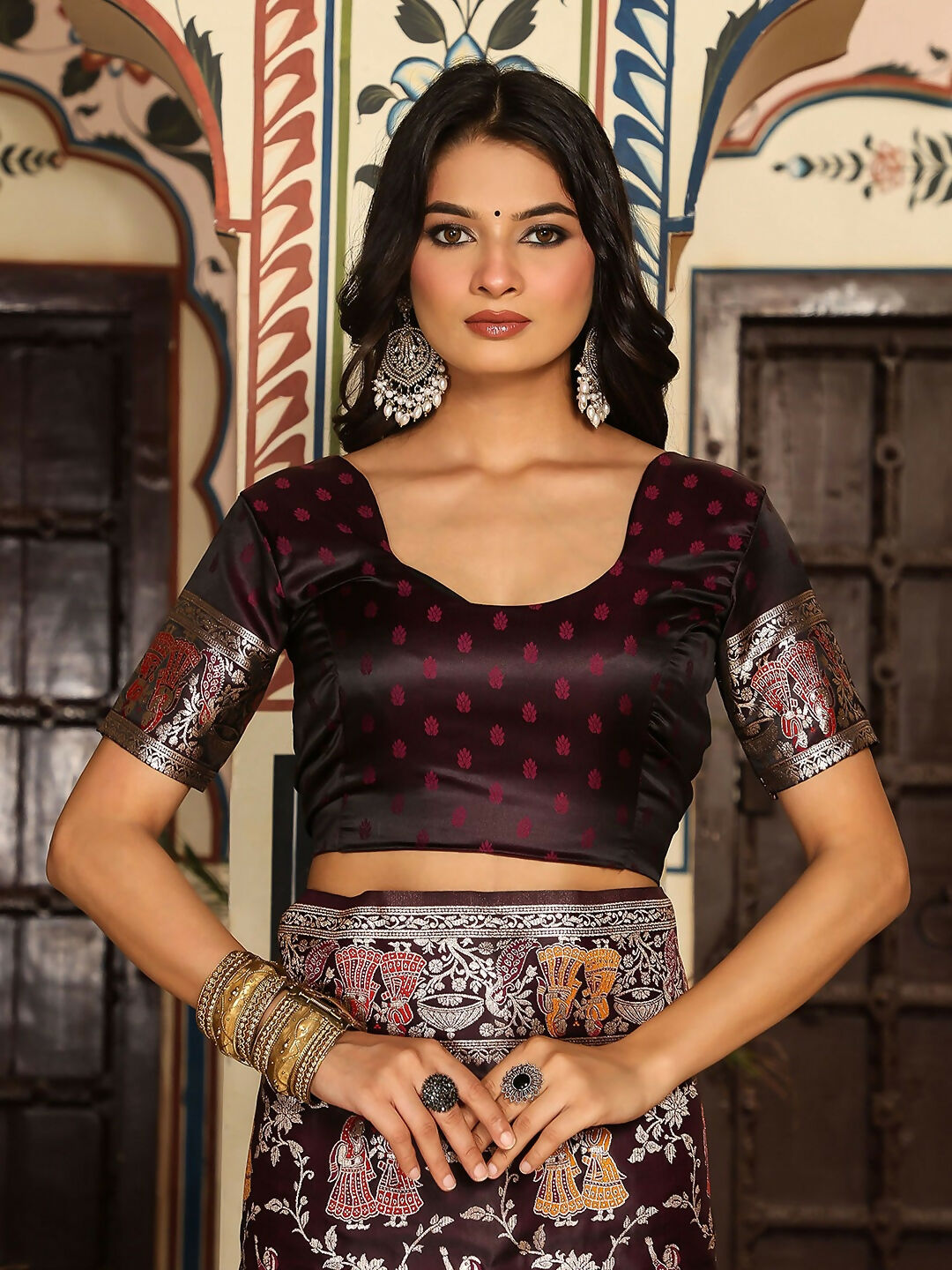 Shree Shyam Fashion Wine Silk Saree