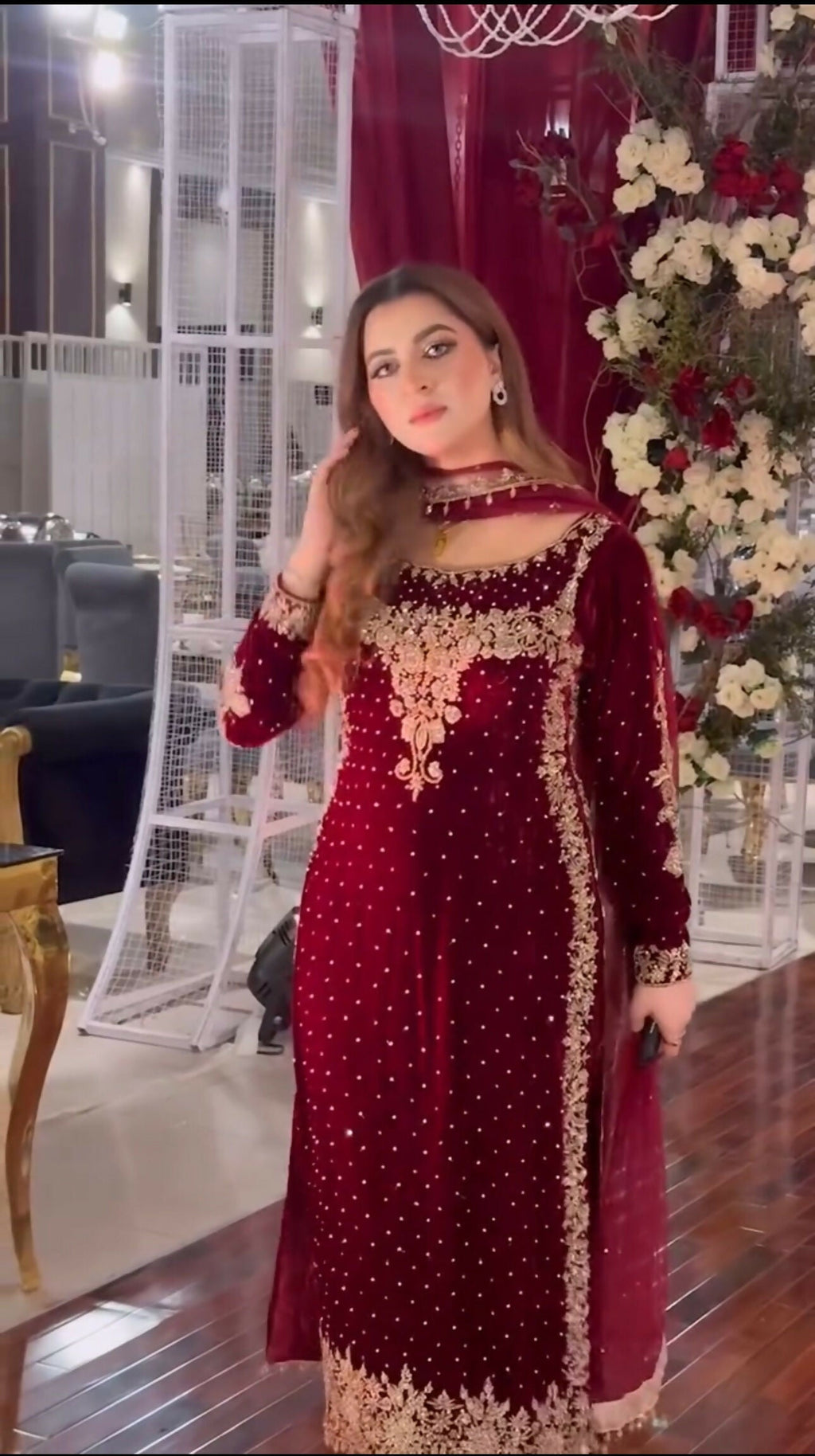 Joban Fashion Wine Velvet Sequence Embroidery Work Kurta Set