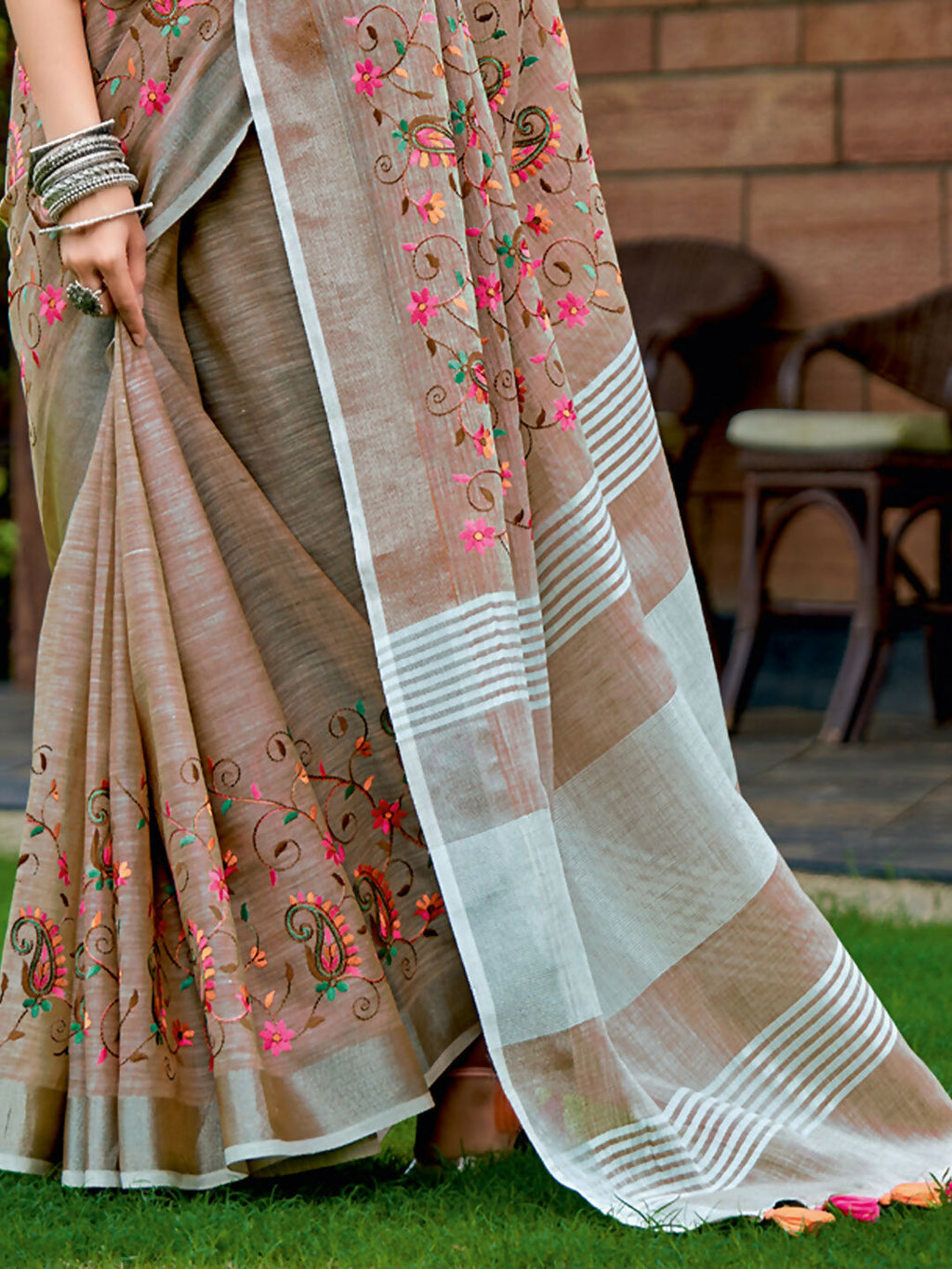 Shree Shyam Fashion Linen Brown Saree