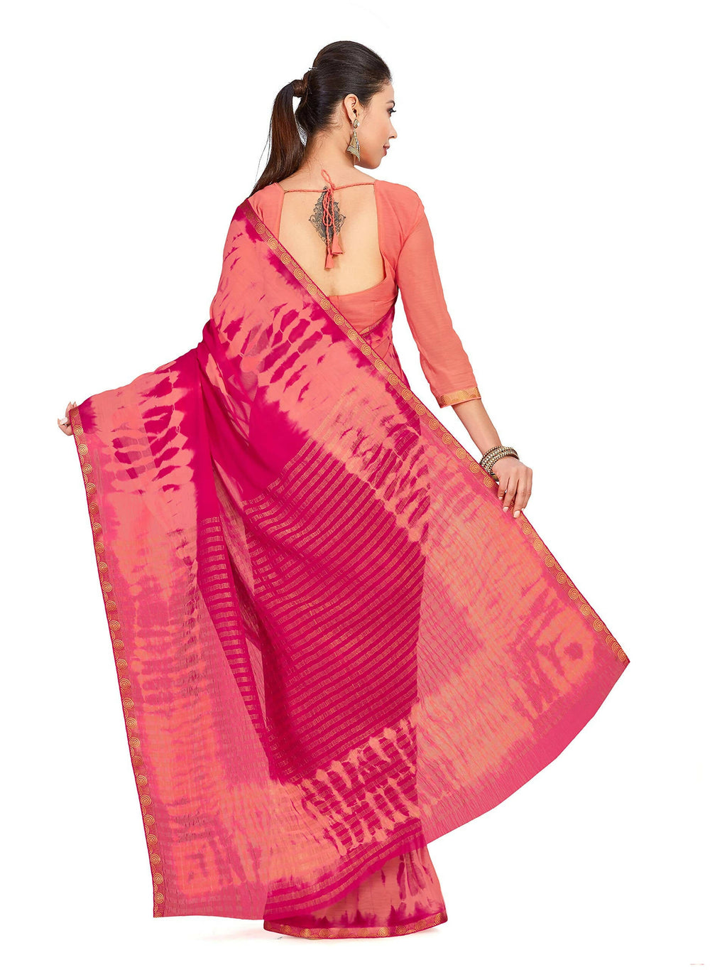 Mimosa Women's Pink Banarasi Chiffon Silk Saree
