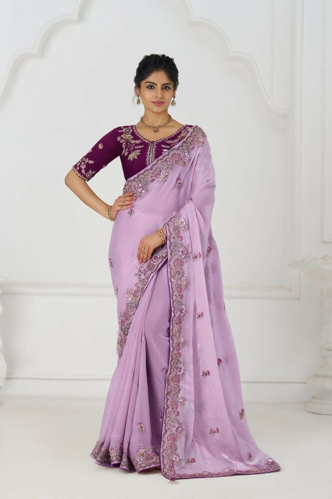 Kesar Fab Mauve Color In Zari & Sequin Work On Luxurious Fendi Fabric Saree