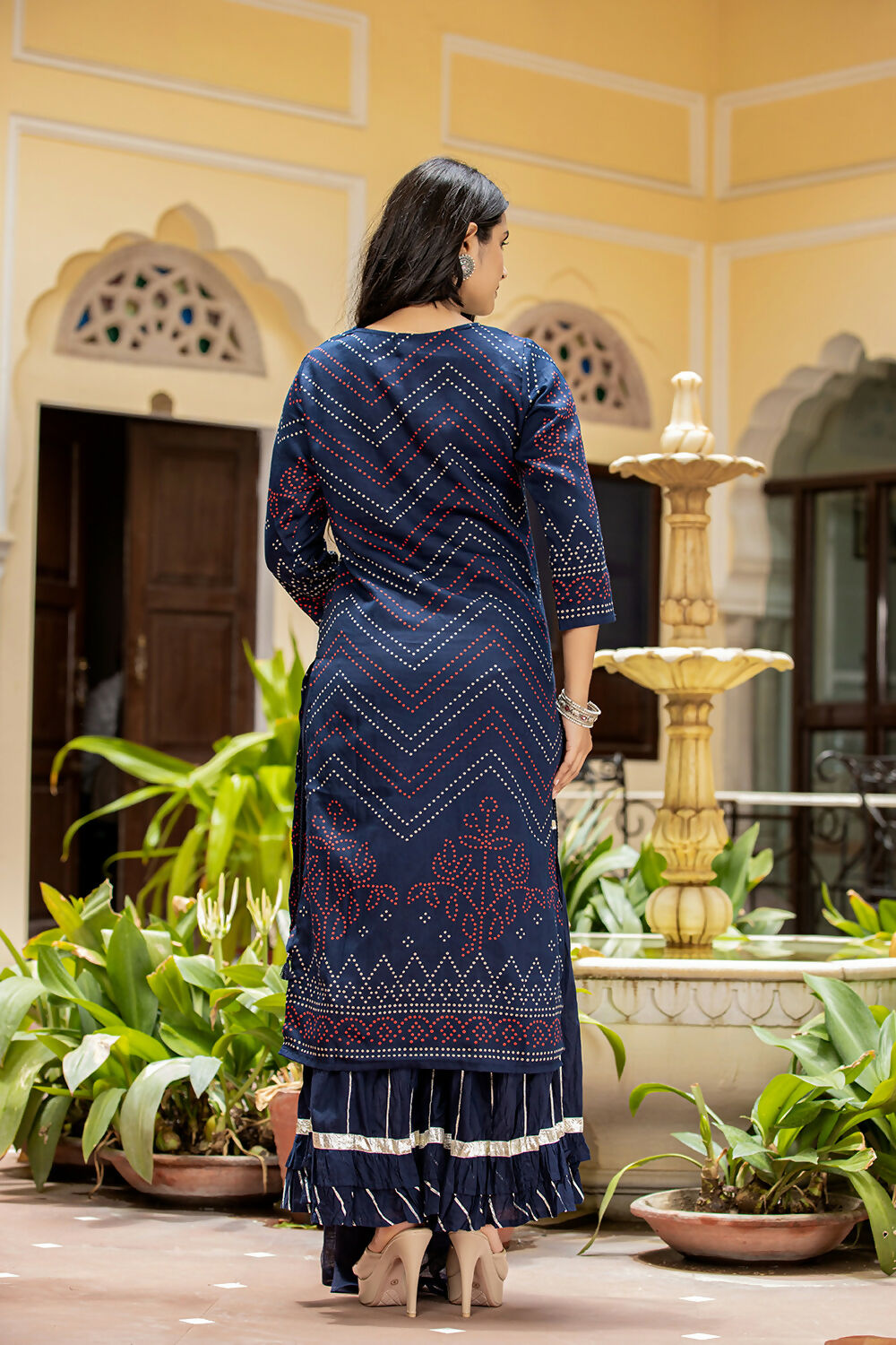 Kaajh Women's Navy Blue Embroidered Cotton Kurta Sharara Set With Dupatta