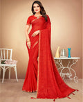 Red Chiffon Leheriya Printed Saree With Unstitched Blouse Piece - Swarna