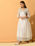 Myshka Women's White Fit and Flare Party Dress