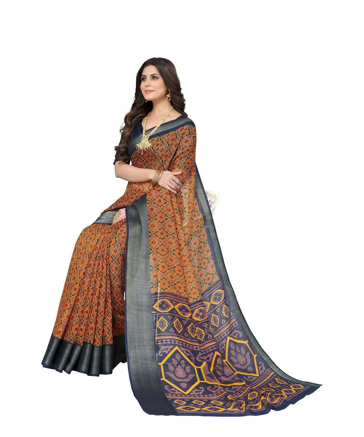 Vamika Cotton Orange Jari Border Bollywood Style Saree (VASU ORANGE)