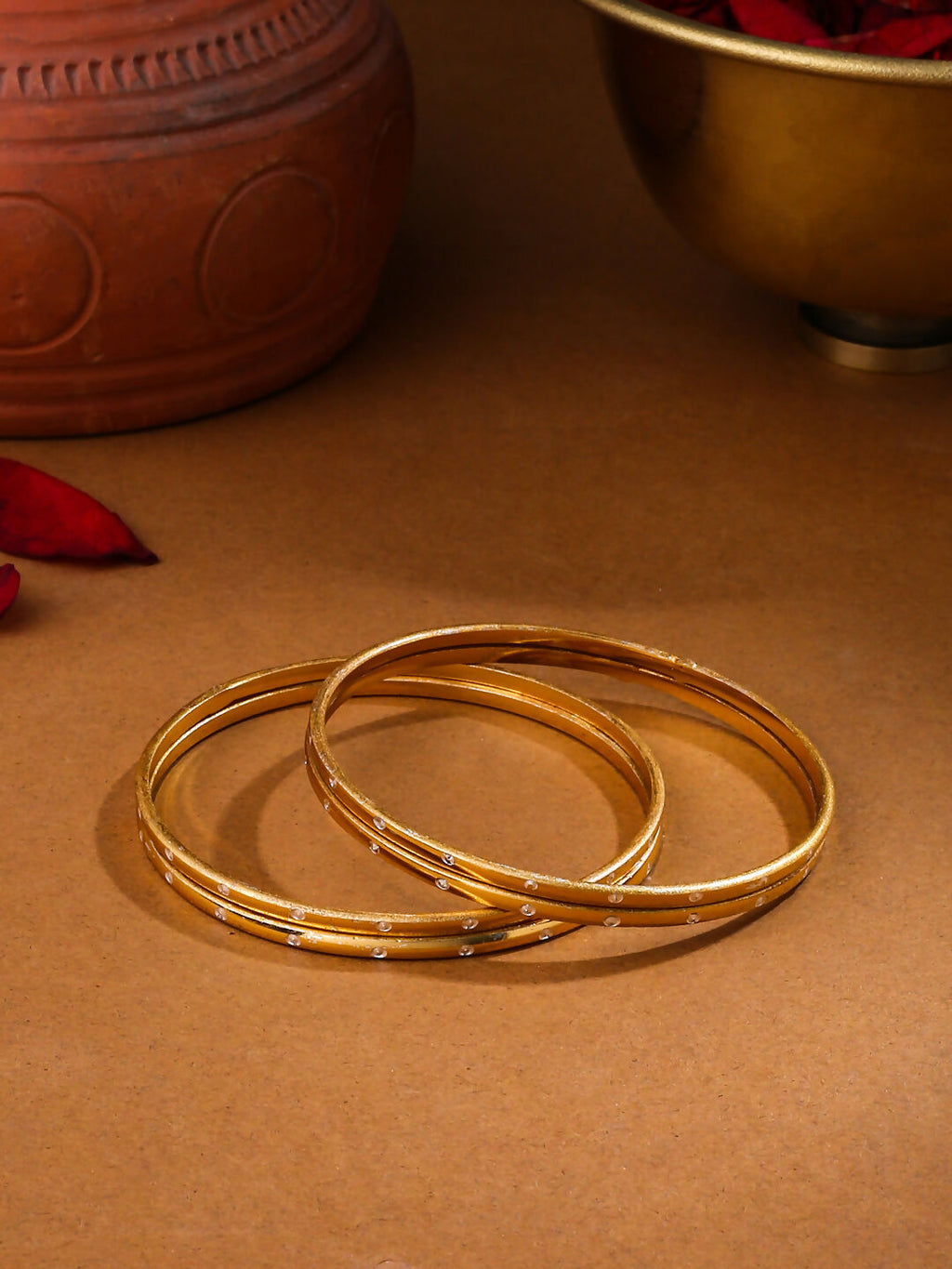 NVR Women's Set of 4 Gold-Polished Traditional Bangles