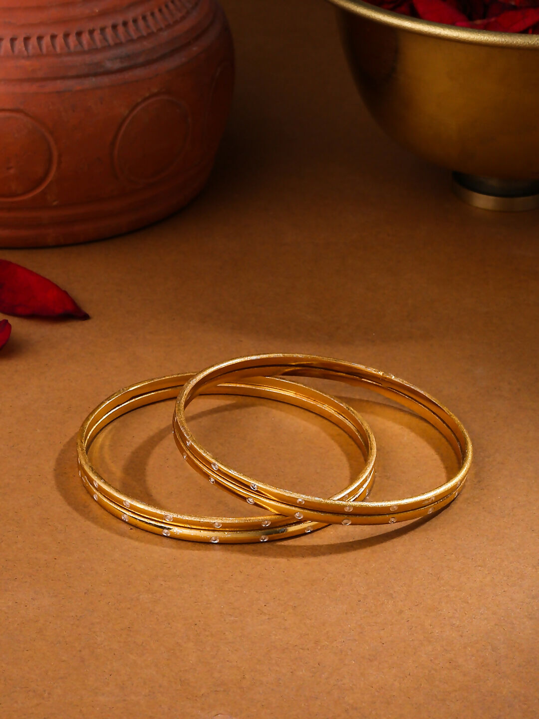 NVR Women's Set of 4 Gold-Polished Traditional Bangles