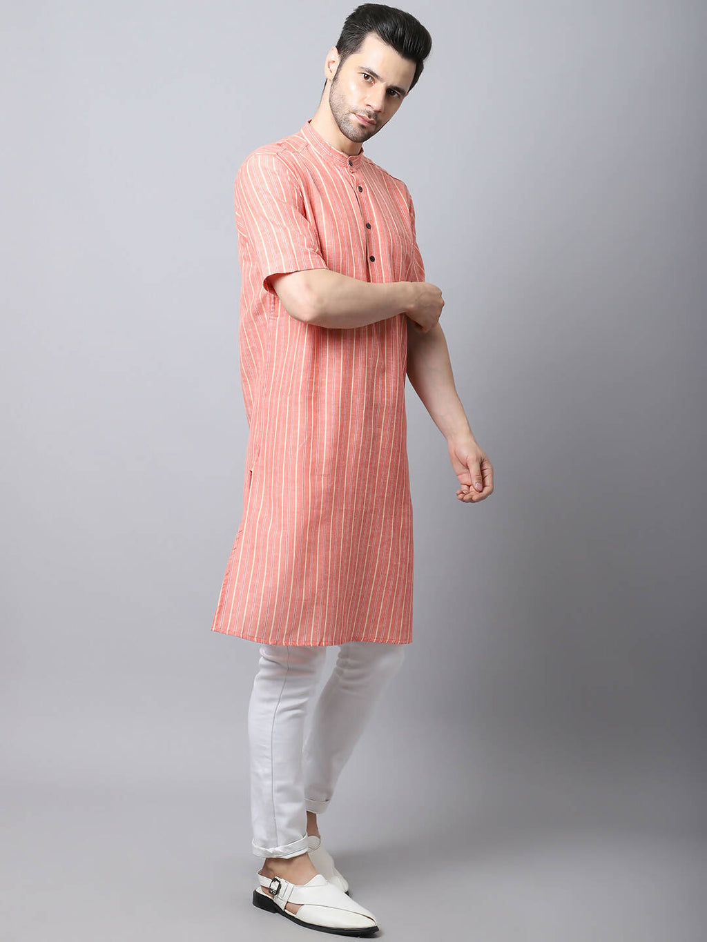 Even Apparels Beige Pure Cotton Men's Kurta With Band Collar (STR1171)