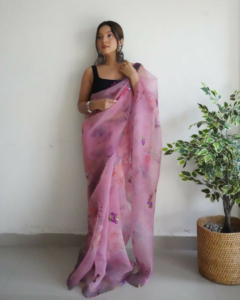 Vamsee Dillagi Light Pink Organza Saree