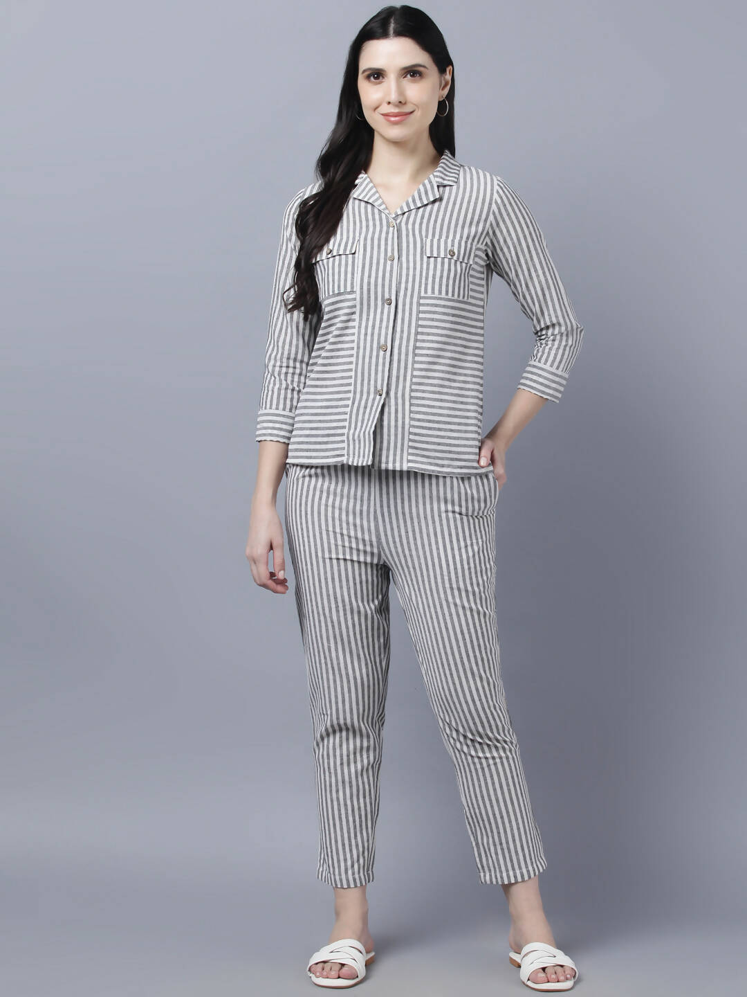 Myshka Stylish Grey 3/4 Sleeve Women's Cords Set