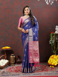 Lorenvalley Fashion Navyblue Soft Silk Woven Design Zari Weaving Saree