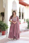 Joban Fashion Peach Readymade Kurta Set With Sequence embroidery Work