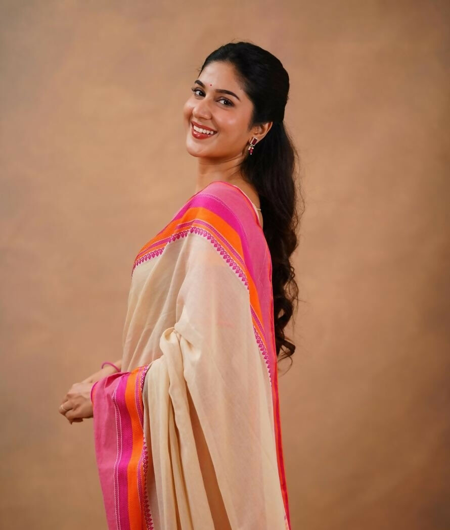 Exclusive Collection Beige Beautiful Khadi Cotton Handloom Saree