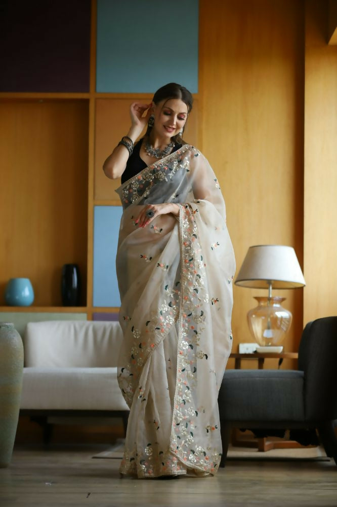 Vamsee Avantika Beige Organza Saree