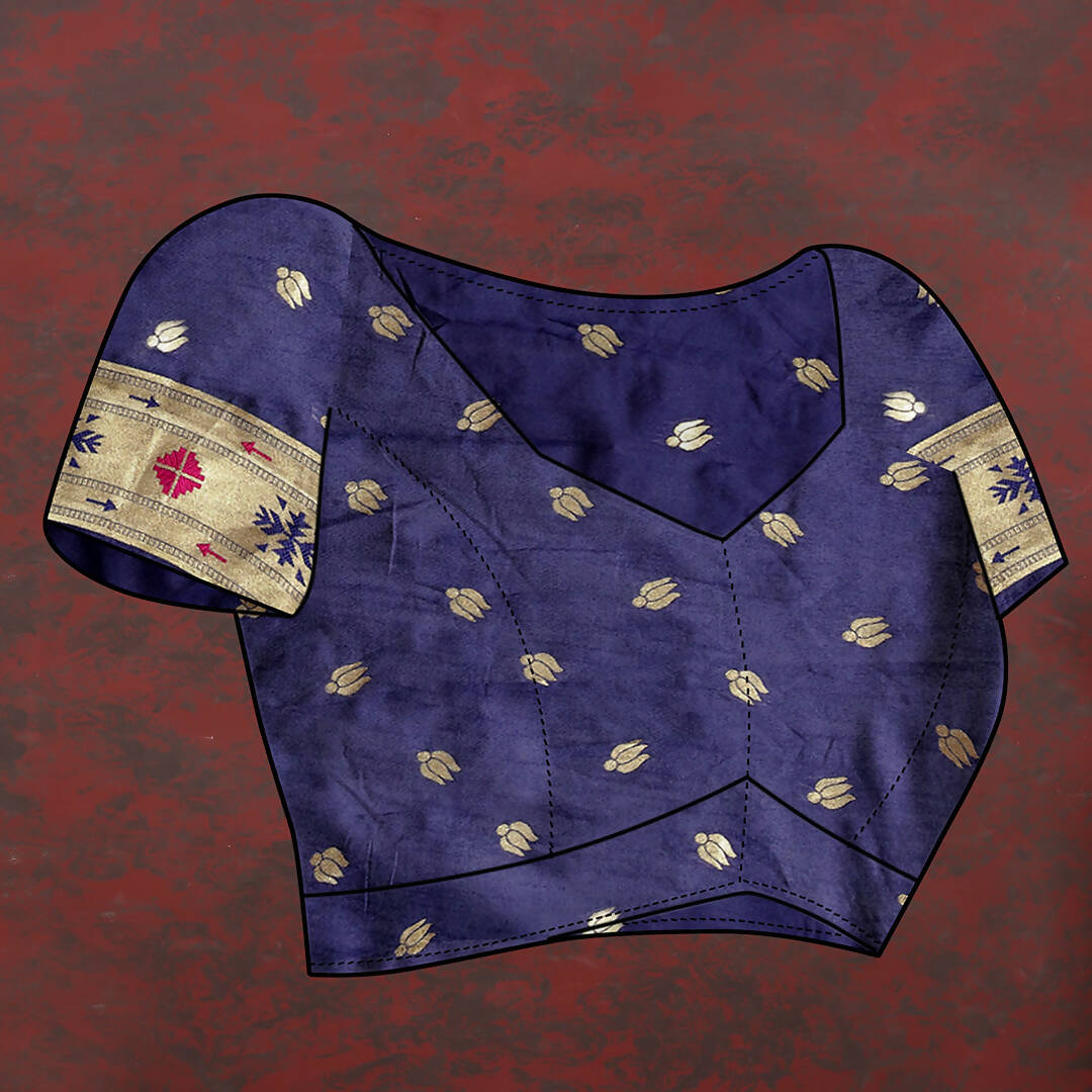 Lorenvalley Fashion Navyblue Soft Paithani Silk Woven Design Gold Zari Meenakari Weaving Saree