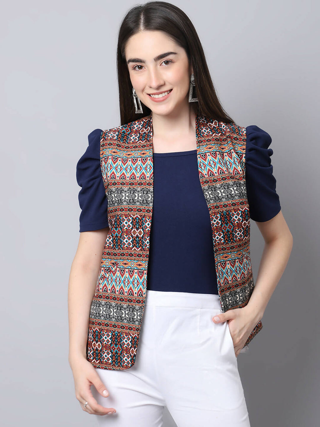 Even Apparels Brown 100% Viscose Rayon Open Front Gillet