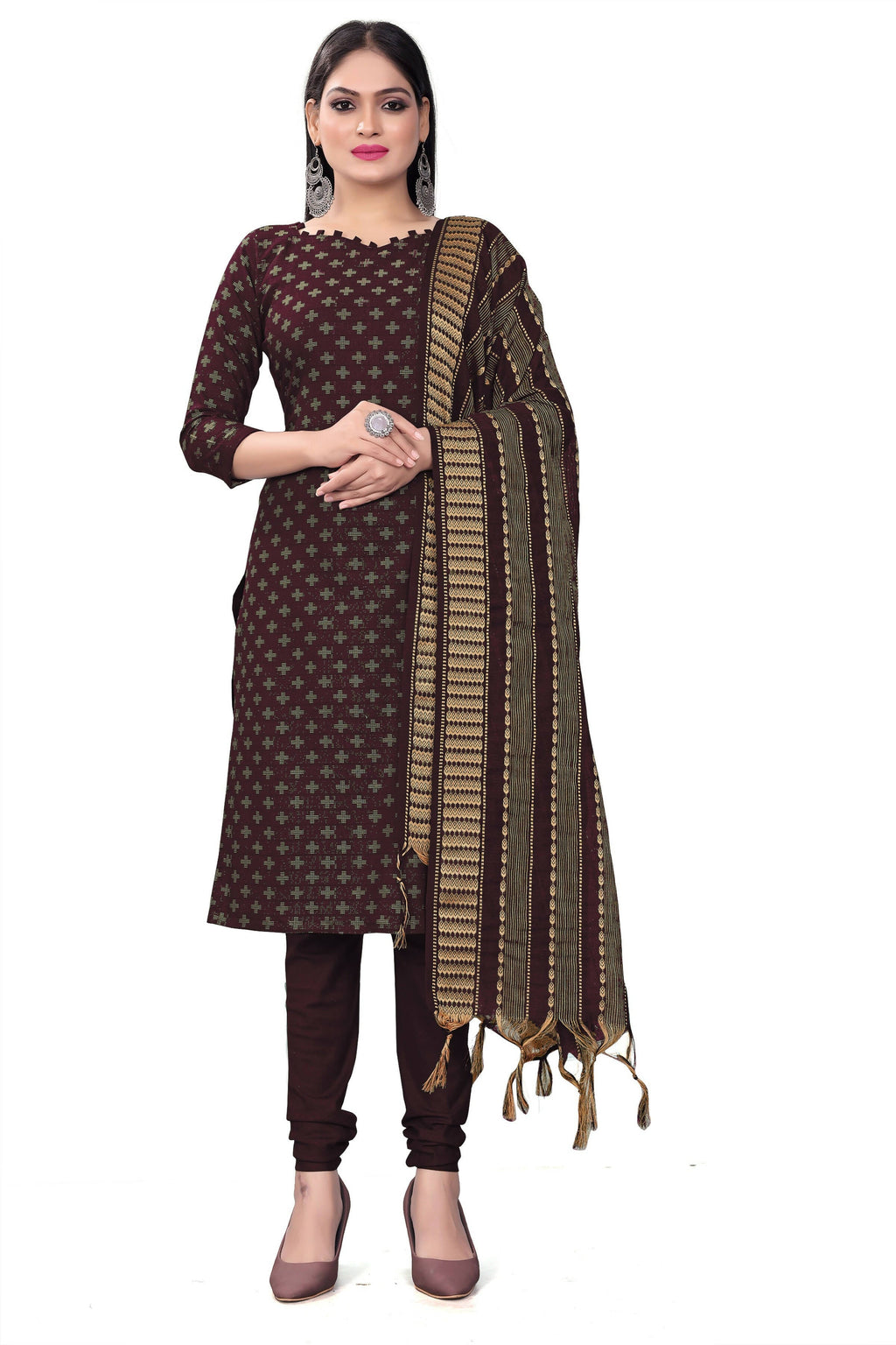 Purple Cotton Jacquard Woven Unstitched Dress Material - Amara