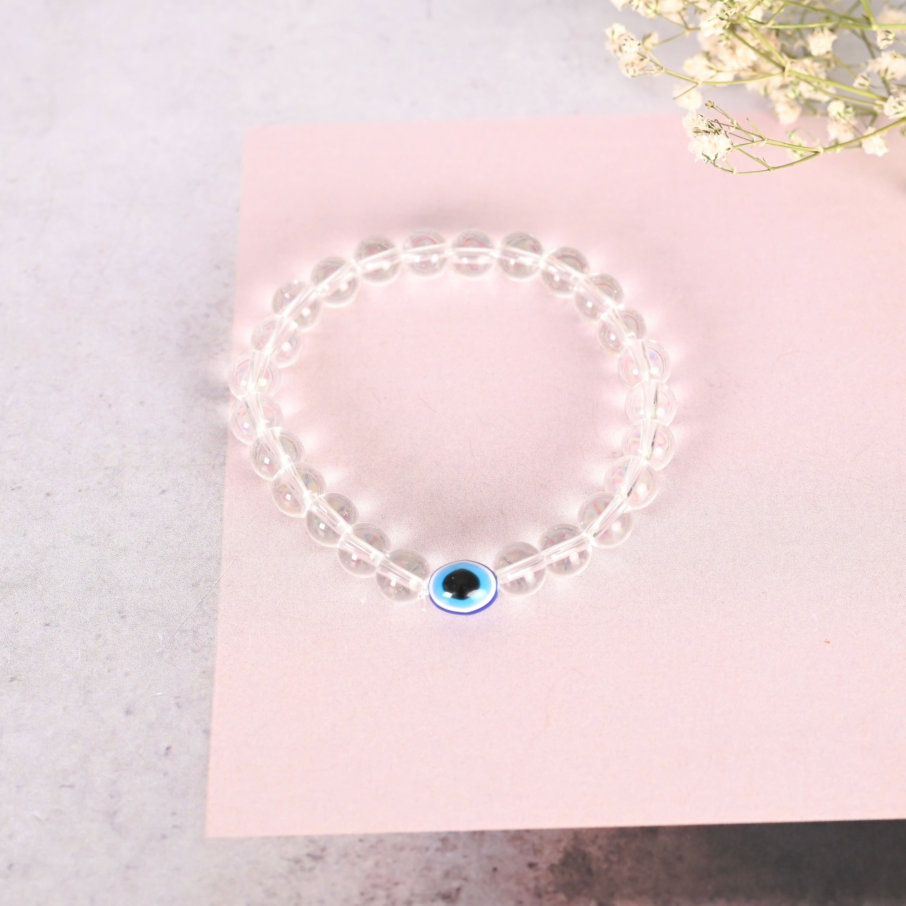 NVR Men & Women Transparent Beaded Elasticated Bracelet