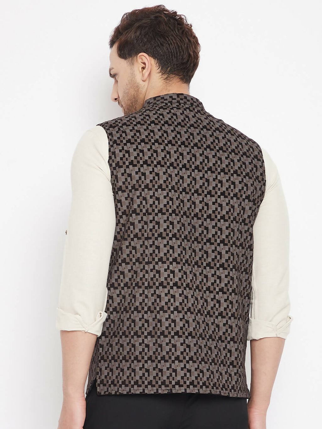 Even Apparels Black Merino Men Woven Nehru Jacket BF539