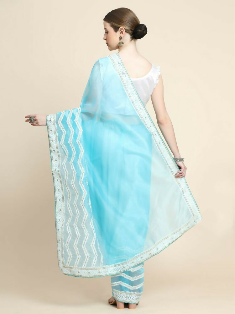 Vamsee Banno Lehriya Sky Organza Saree