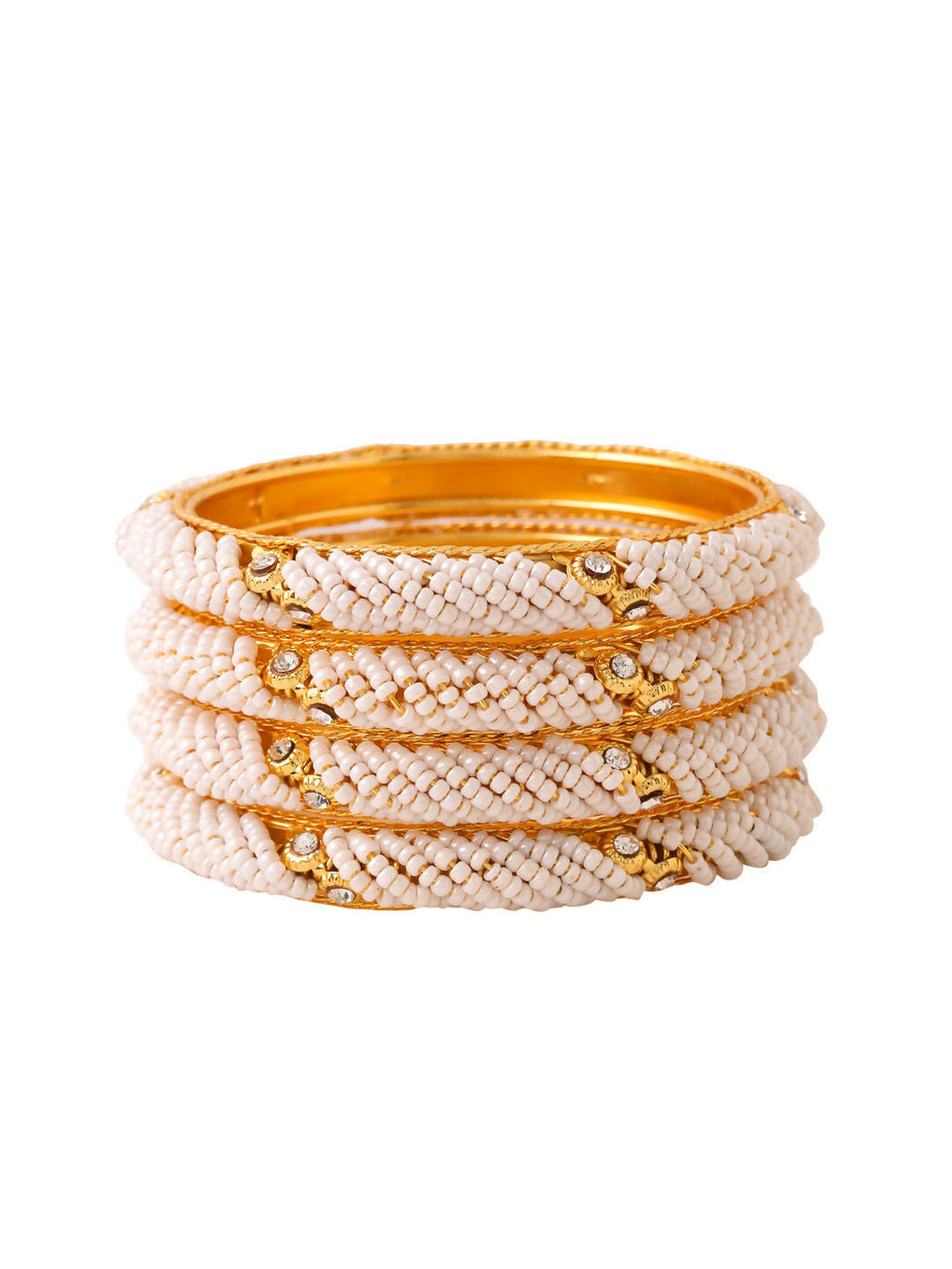 NVR Women Set of 2 Gold-Polished Traditional Pearls Beaded Bangles