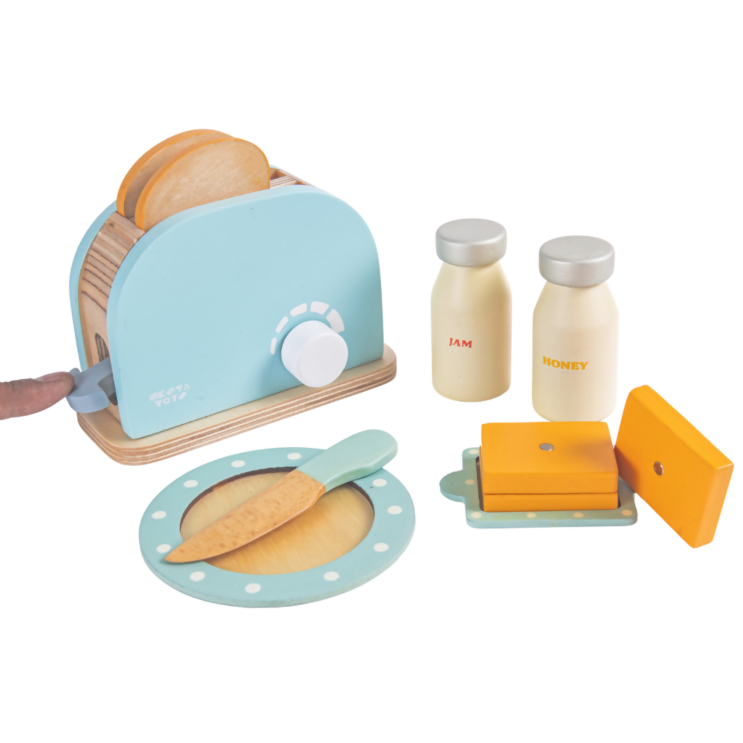 Nesta Toys Wooden Bread Pop-up Toaster (Blue), Kitchen Set Toy, Play Food, Pretend Play Toys for Kids (3+ Years)