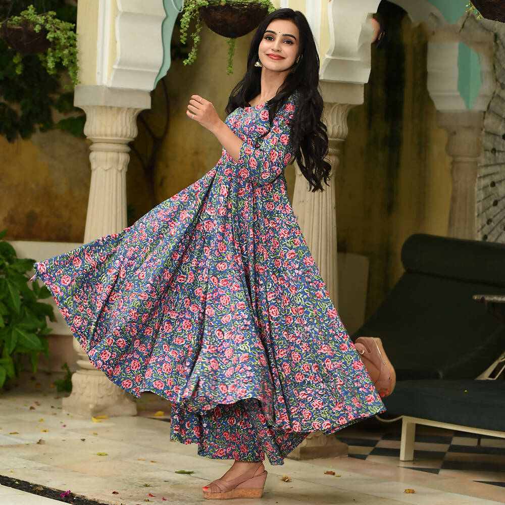 PartyWear Designer Blue and Pink Pure Maslin Palazzo Suit - Anbazaar