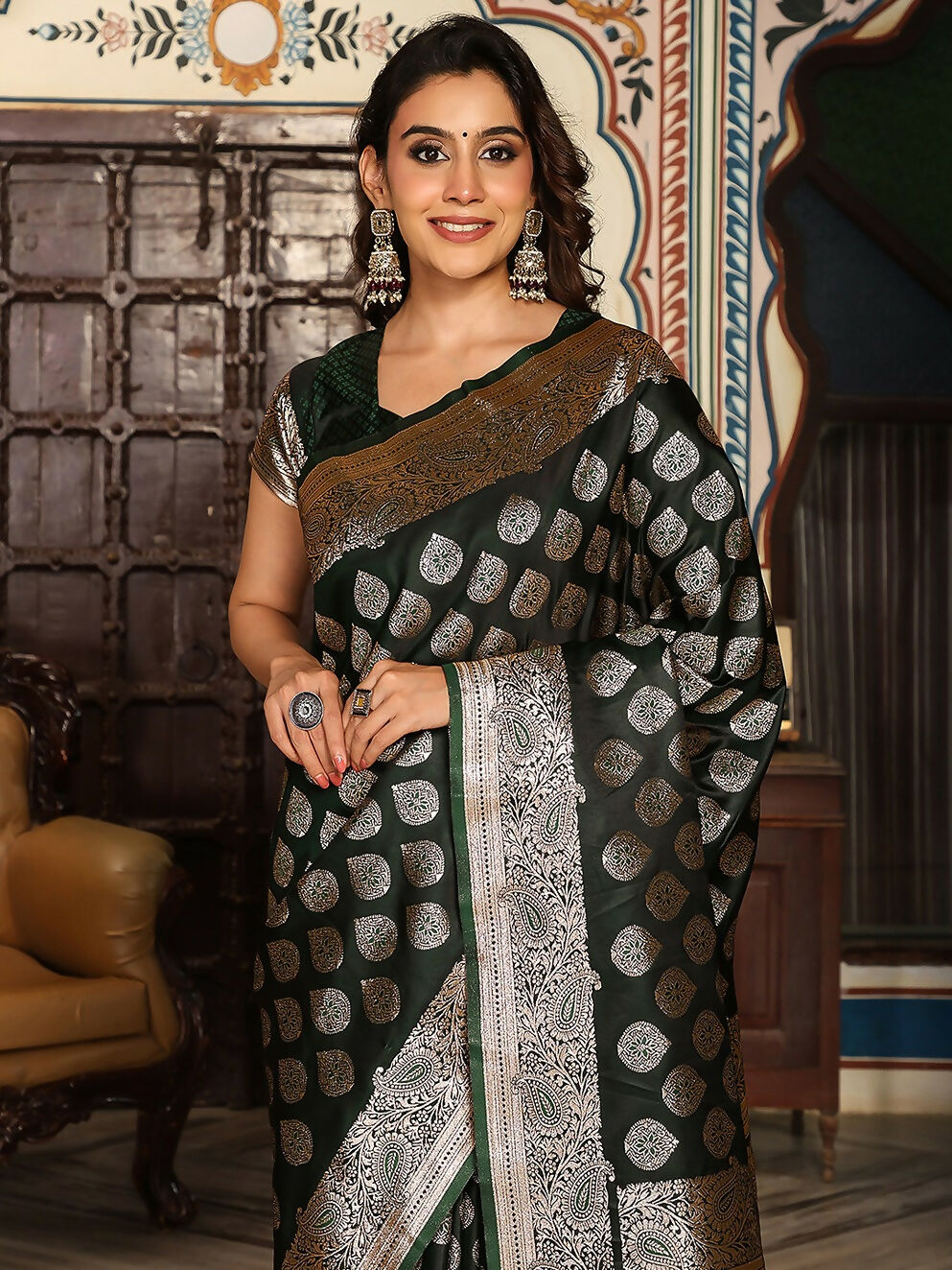 Shree Shyam Fashion Dark Green Silk Saree