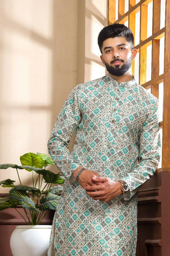 Blue Art Silk Digital Printed, Embroidery Work Kurta Set - Mahotsav