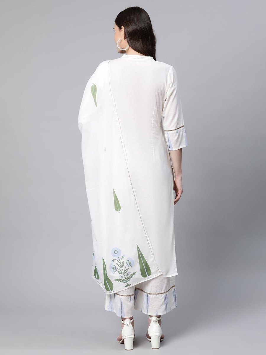 Ahalyaa Women Off White Colour Pure Cotton Printed Kurta Palazzo Set With Dupatta