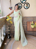 Green Georgette Sequence Embroidery Cut Work Saree - Saadia