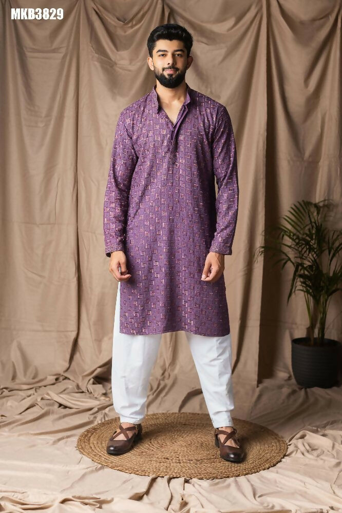 Purple Rayon Thread Embroidery Work Kurta Set - Mahotsav