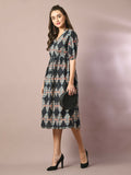 Myshka Women's Multi Printed Cotton V-Neck Empire Party Dress