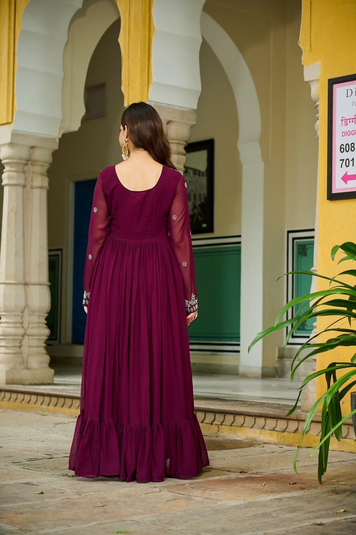 Joban Fashion Maroon Georgette Sequence Embroidery Work Kurta Set