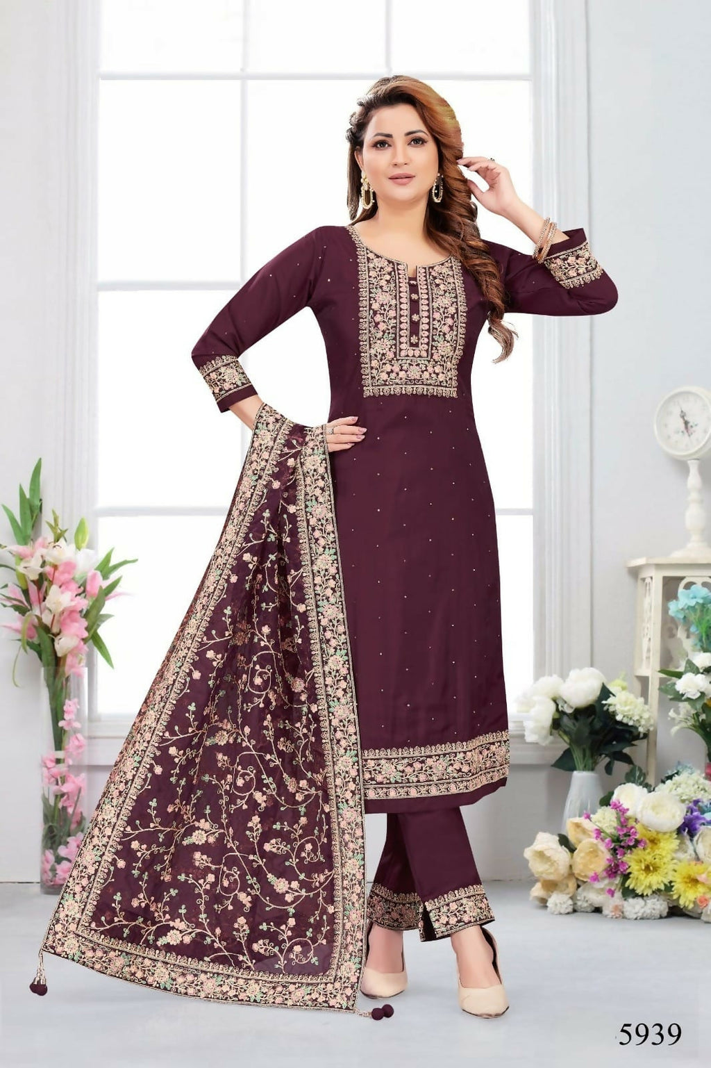 Joban Fashion Chinon Silk Brown Color Kurta Set