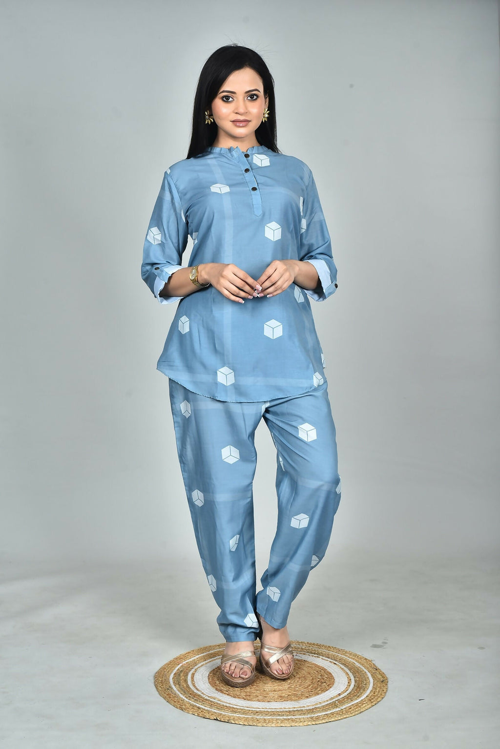 Morchari Digital Print Semi Muslin Co-Ord Set Top & Trouser-Multicolor