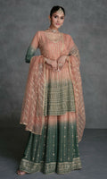 Vastranavya Peach Embroidered Sequins Pakistani Palazzo Suit Party Wear