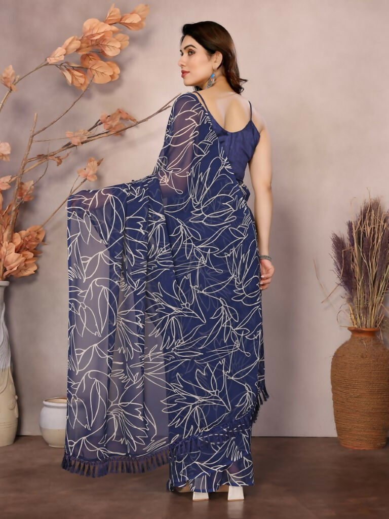 Partywear Designer Georgette Blue Fancy Saree - Durga