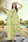 Jyoti Fashion Women's Pista Green Faux Georgette Heavy Embroidery and Moti Work Kurta Set