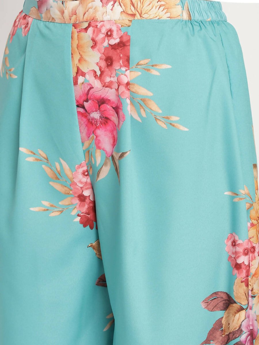 Ahalyaa Women Peach-Coloured Floral Printed Kurta Palazzo Set With Dupatta