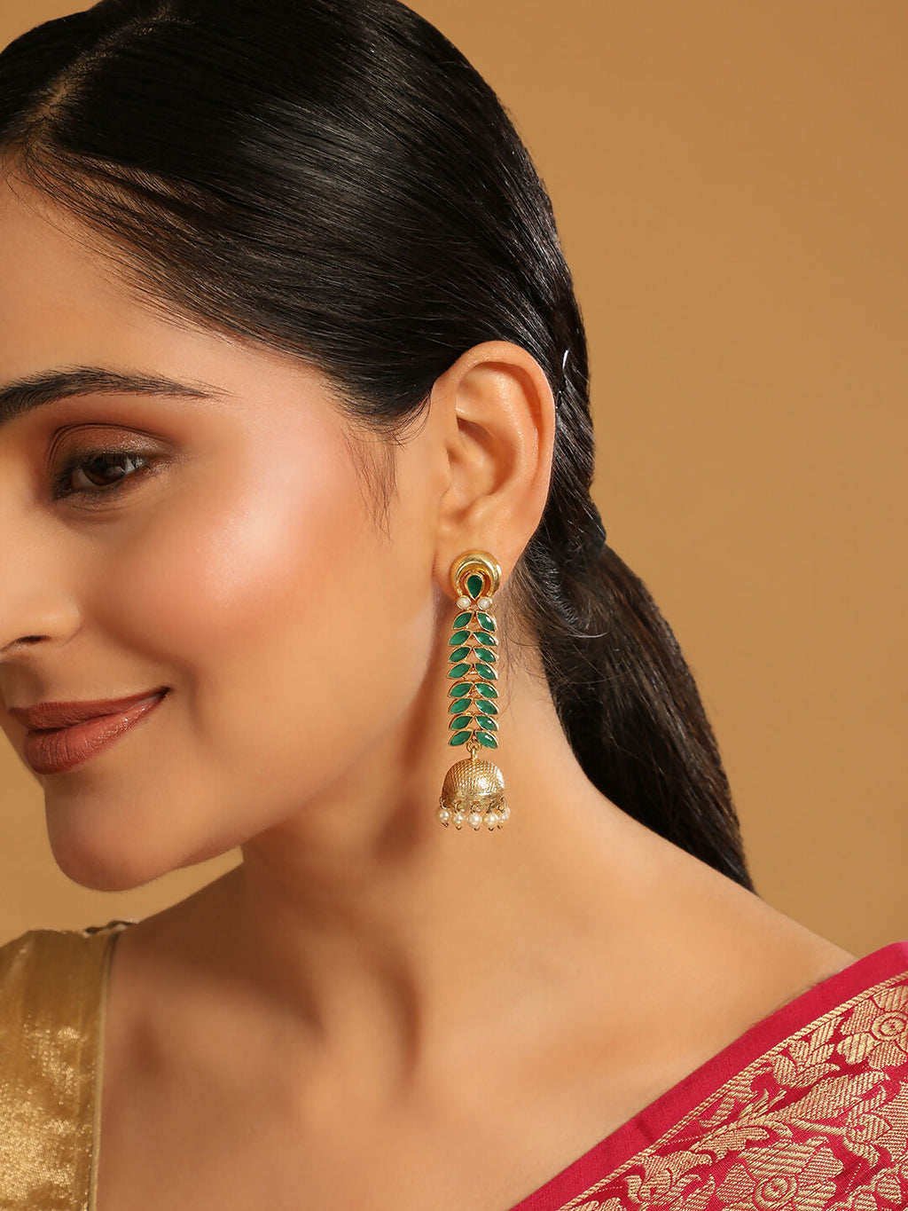 Nuyug 22K Gold Plated Green Fern Earrings