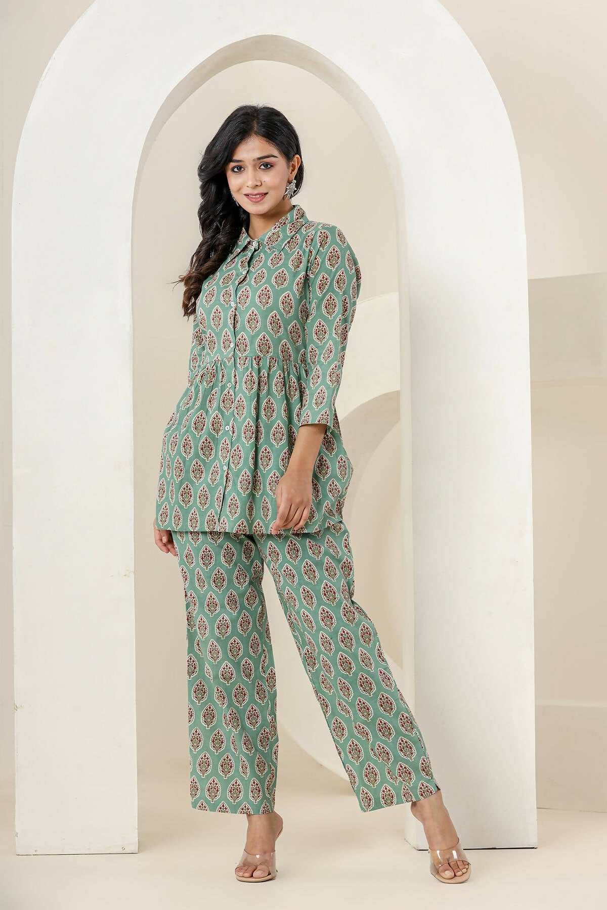 Kaajh Women's Green Printed Cotton Co-ord Set