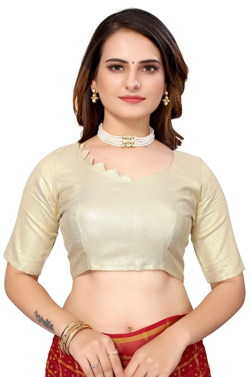 Vamika Ethnic Fire Red Jari Work Chiffon Saree