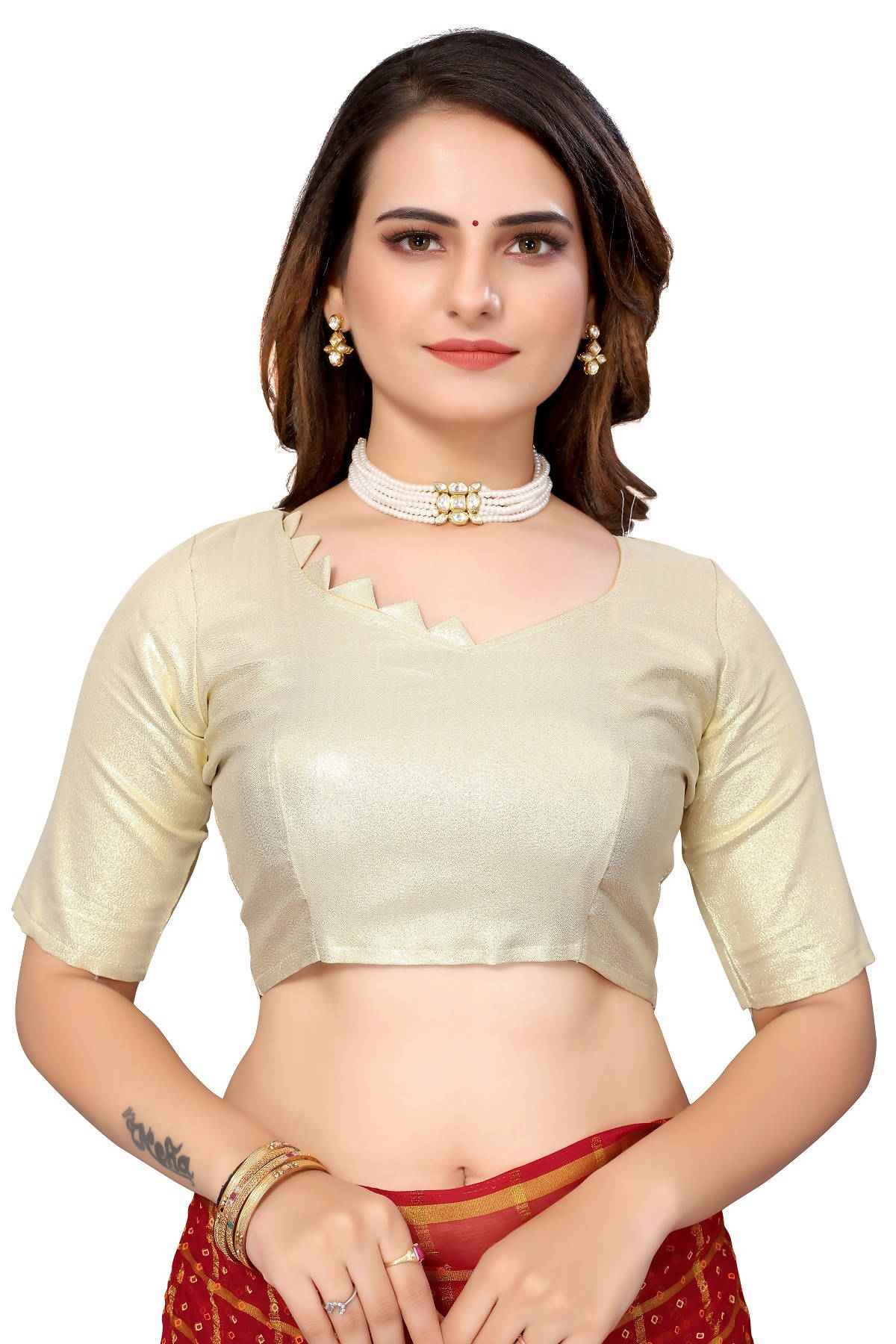 Vamika Ethnic Fire Red Jari Work Chiffon Saree
