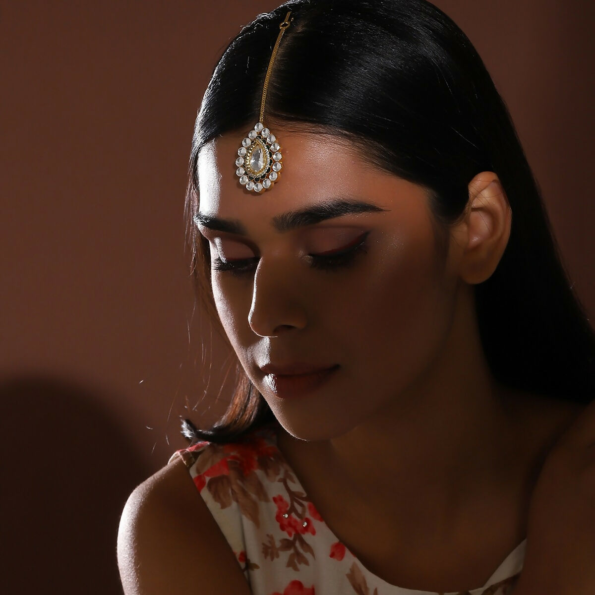 Tear Drop Kundan Maang Tikka- Ruby Raang