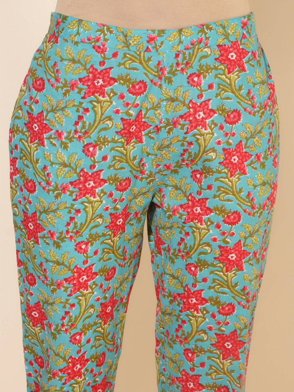 Janasya Women's Blue Cotton Printed Casual Peplum Co-ords