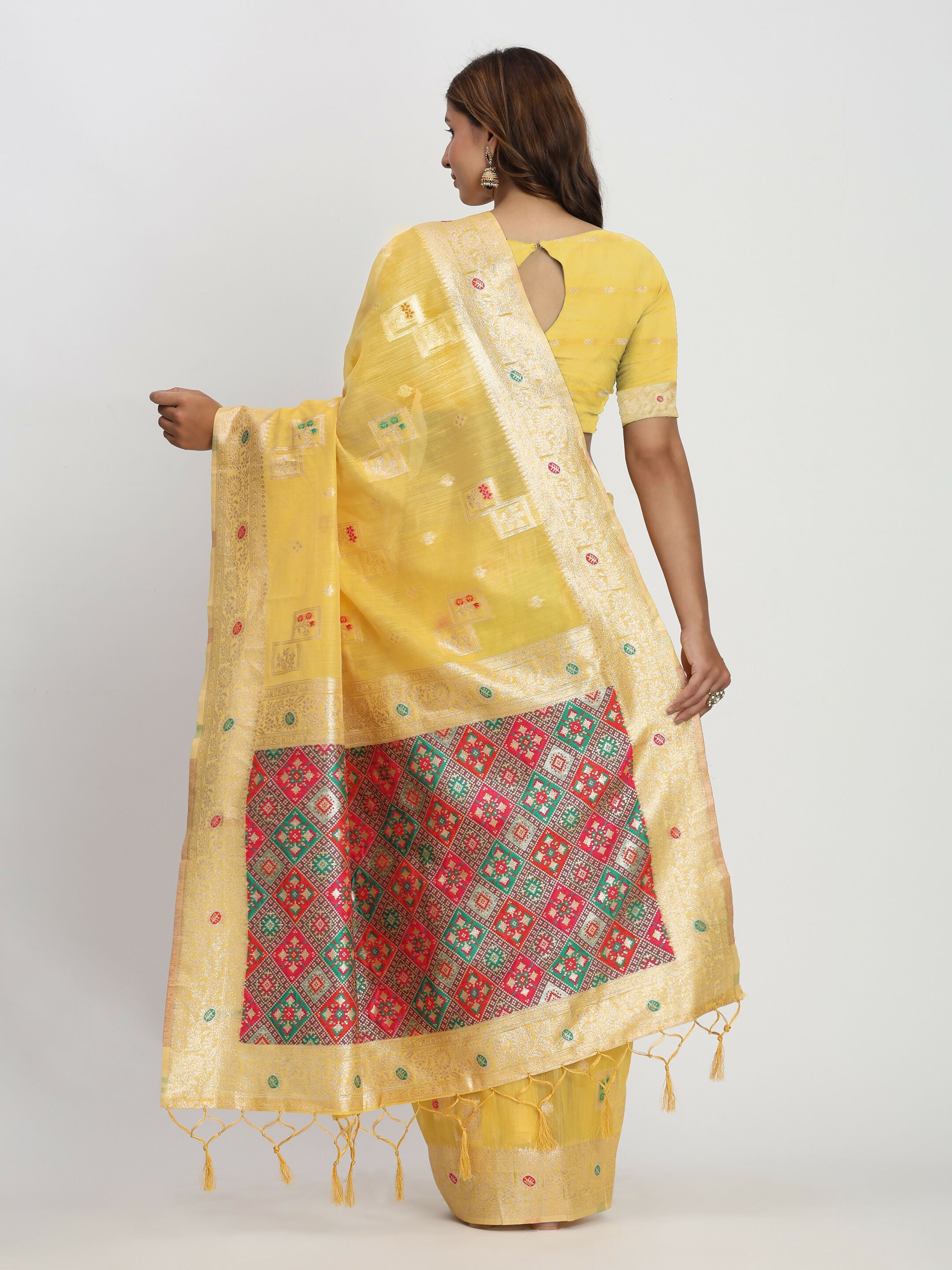 Shree Shyam Fashion Linen Cotton Yellow Saree