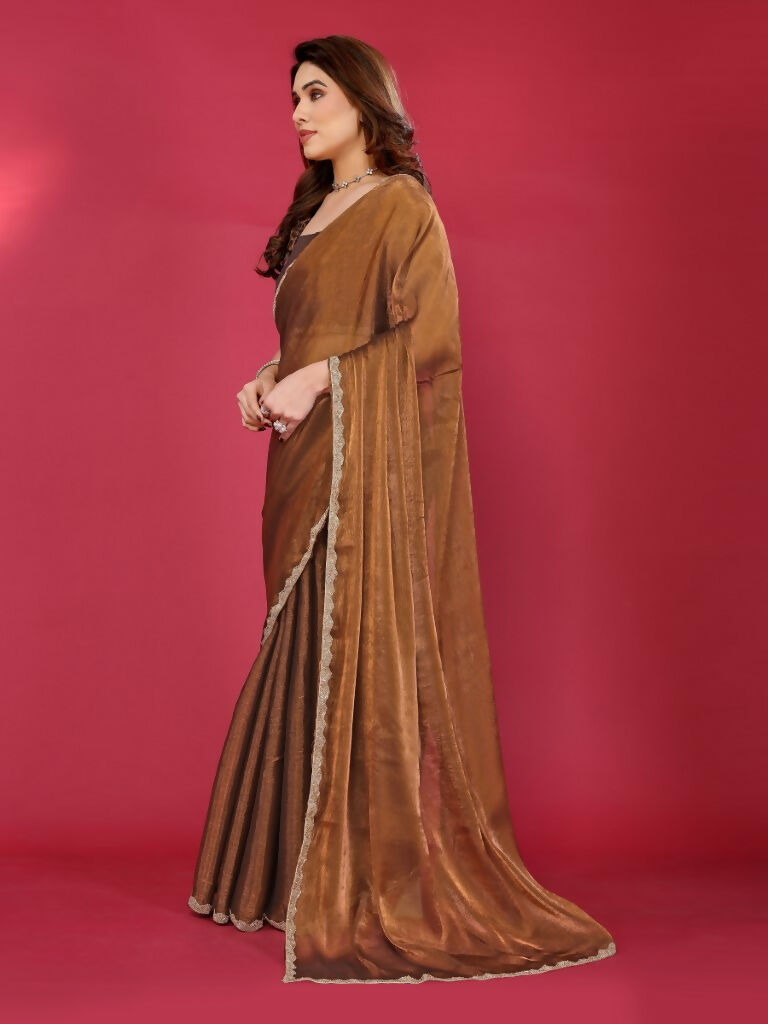 PR Fashion Browne Jimmy Choo Fabric Palin With Work Lace Saree